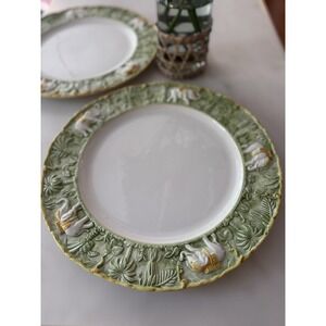 2 Carraro Large 14" Round Majolica Elephant Platters, Italy, Collectable